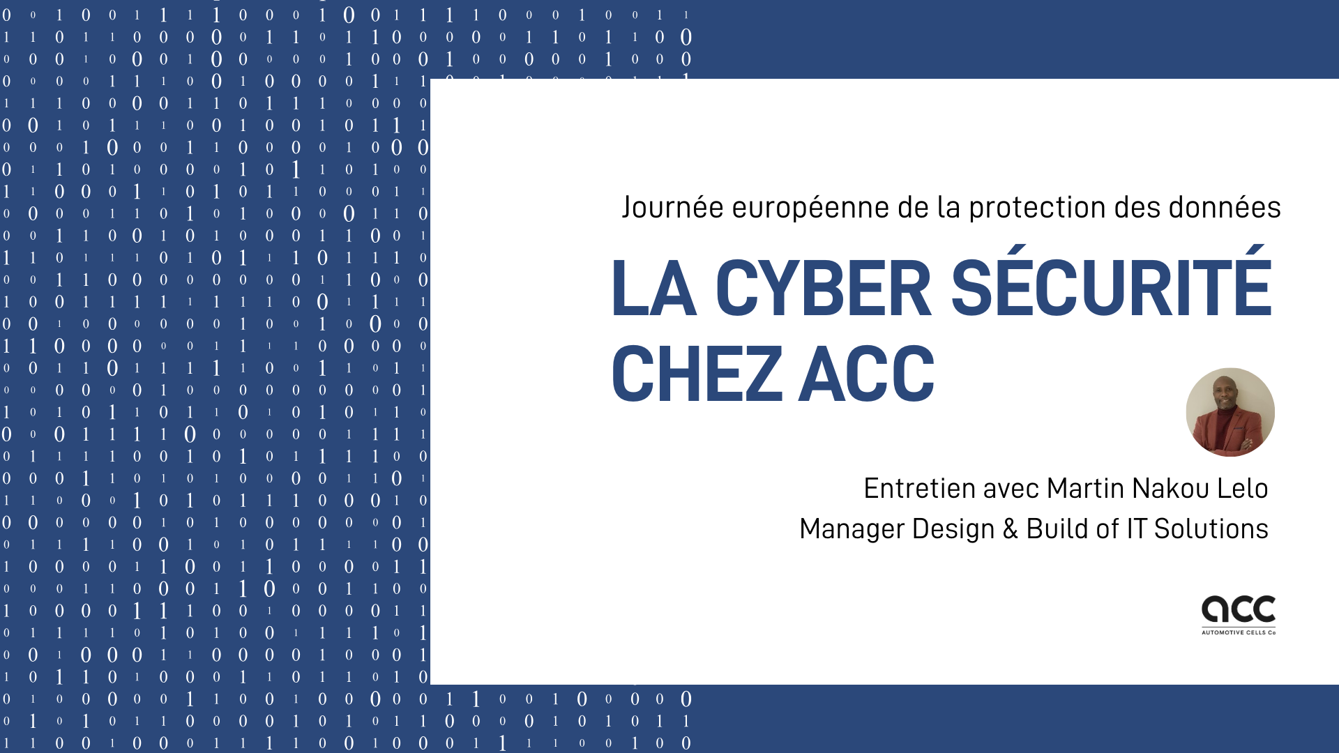 Titre de l'article cyber sécurité illustré avec un portrait de Martin Nakou Lelo