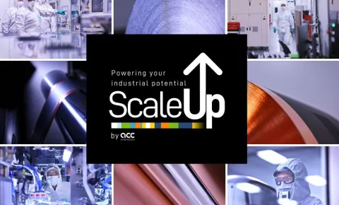 A collage of photos illustrating industrial activity in Nersac and the Scale Up logo 